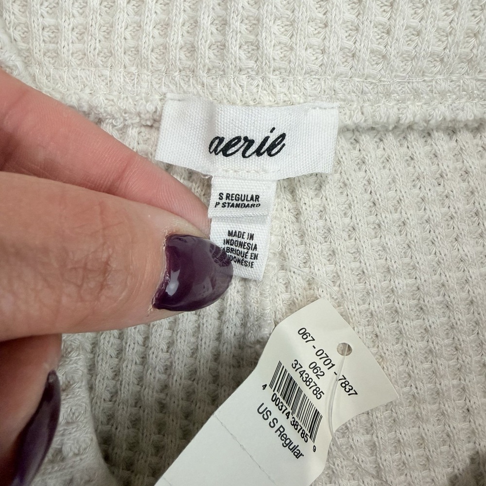 NWT Aerie Waffle Knit Flare Pant Ivory Small Pull On Stretch Minimalist - Picture 4 of 6
